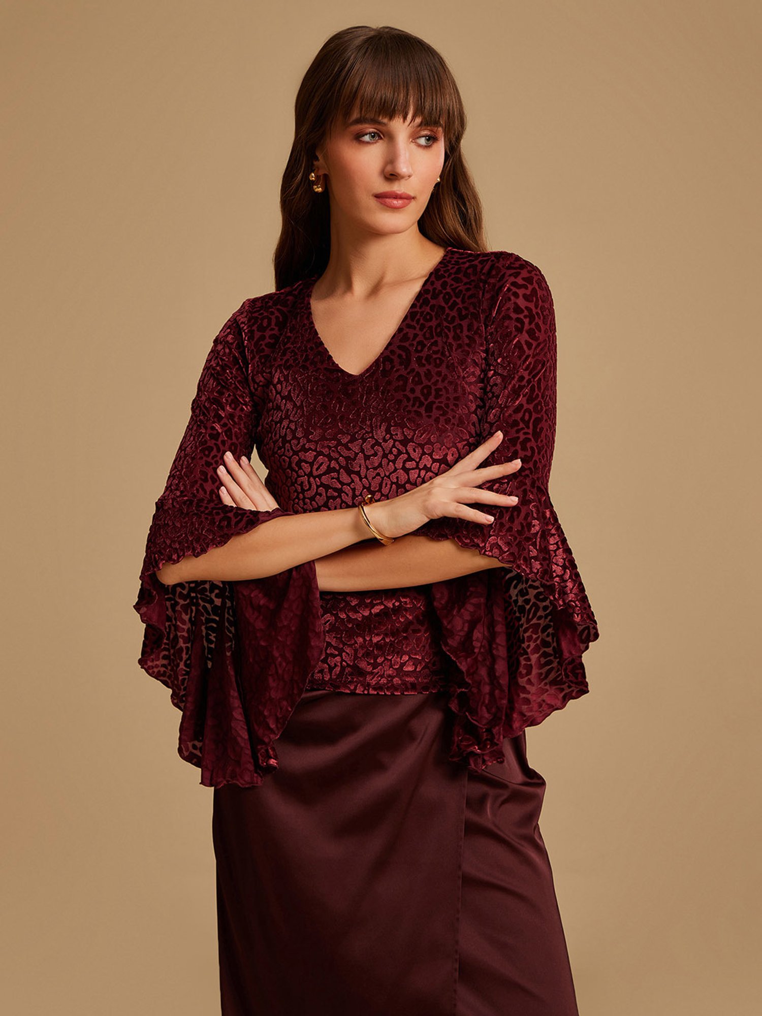 Kazo Maroon Animal Print Top