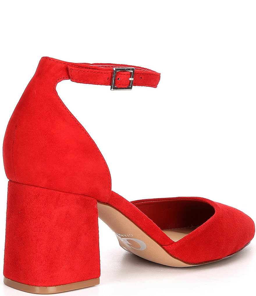 GB New-Lewk Suede Ankle Strap Block Heel Pumps