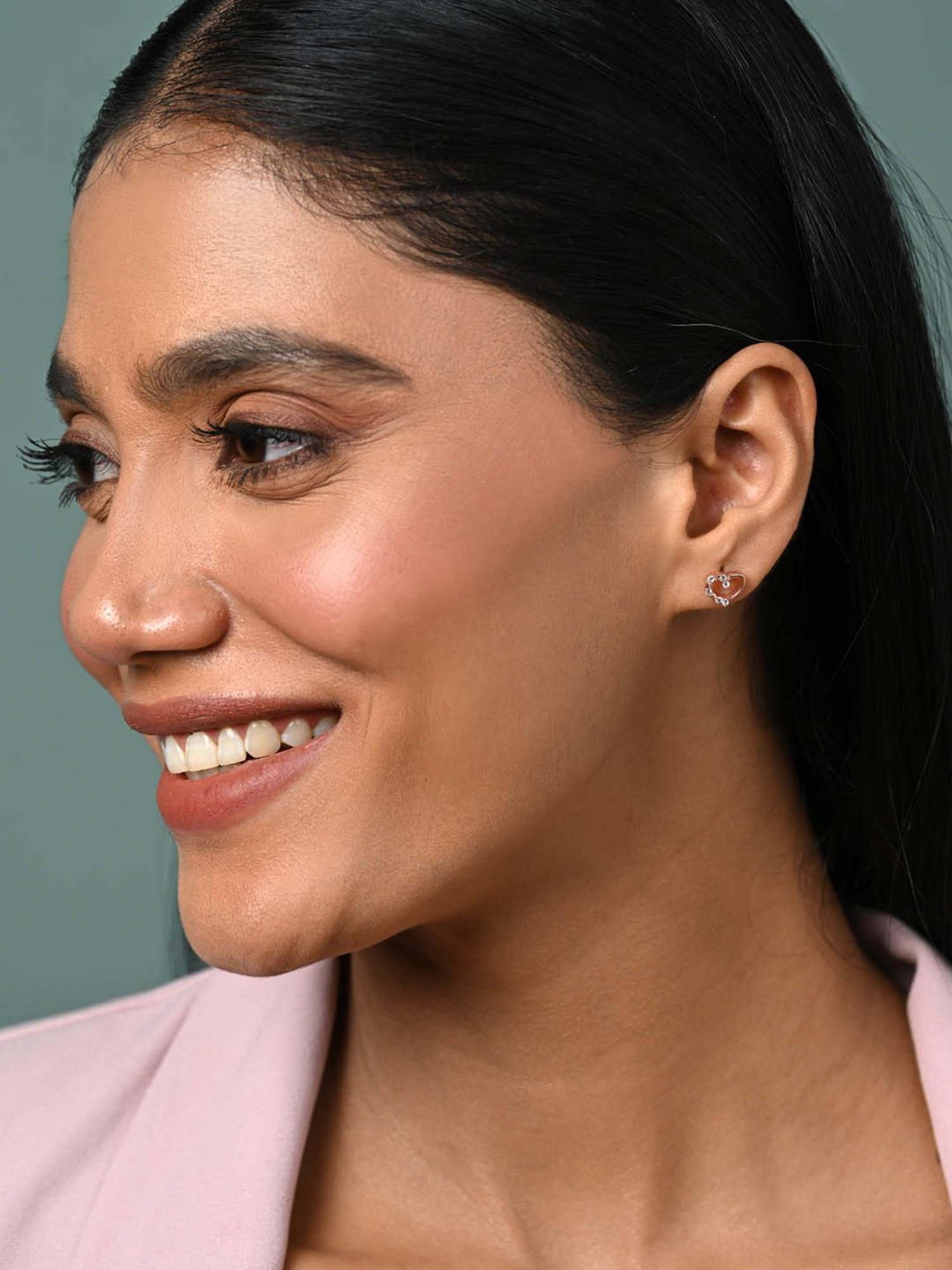 Clara 925 Silver Rose Gold Plated Swiss Zirconia Valentine Heart Stud Earrings Gift for Women