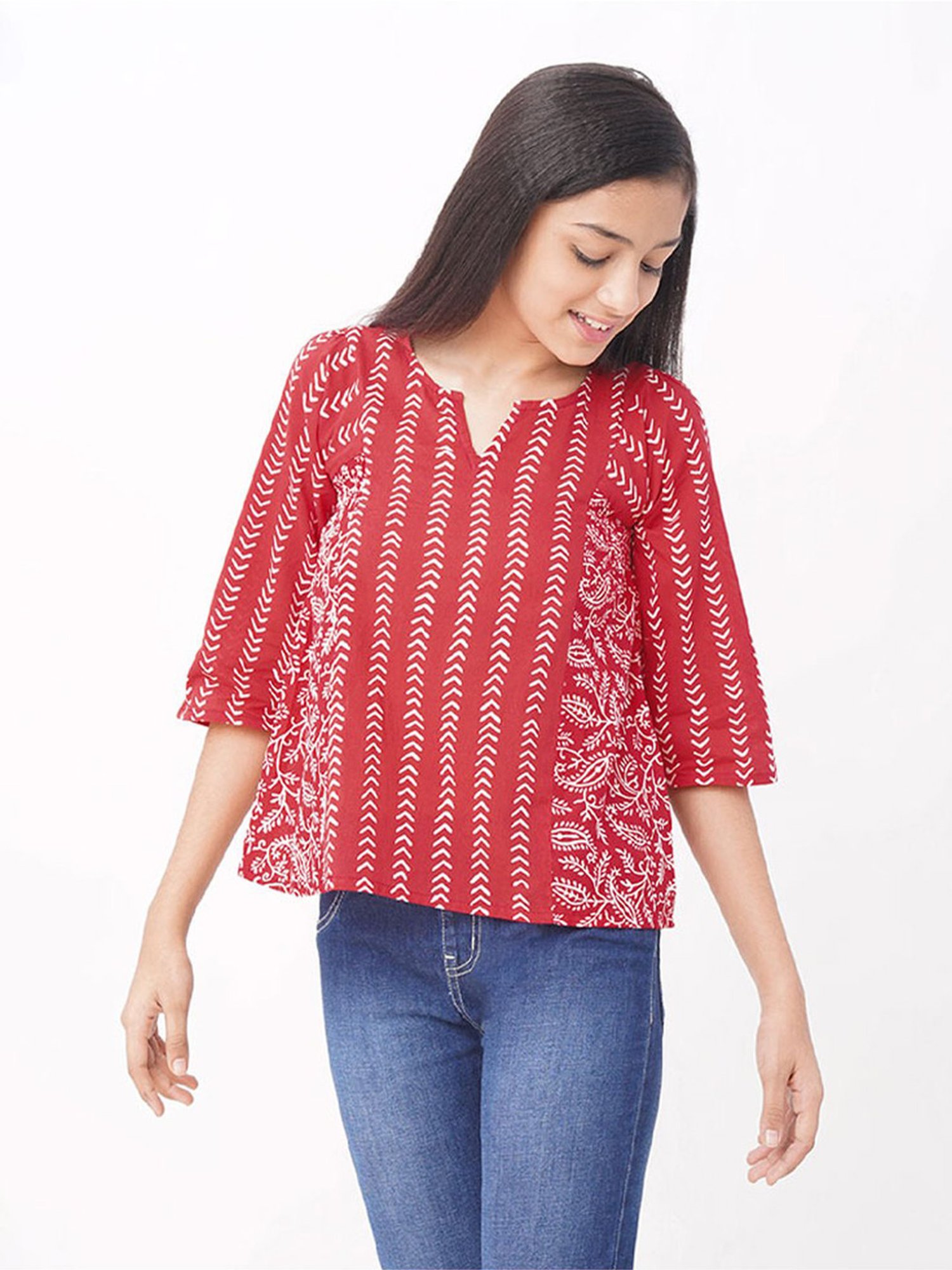 Edheads Kids Red Cotton Printed Top