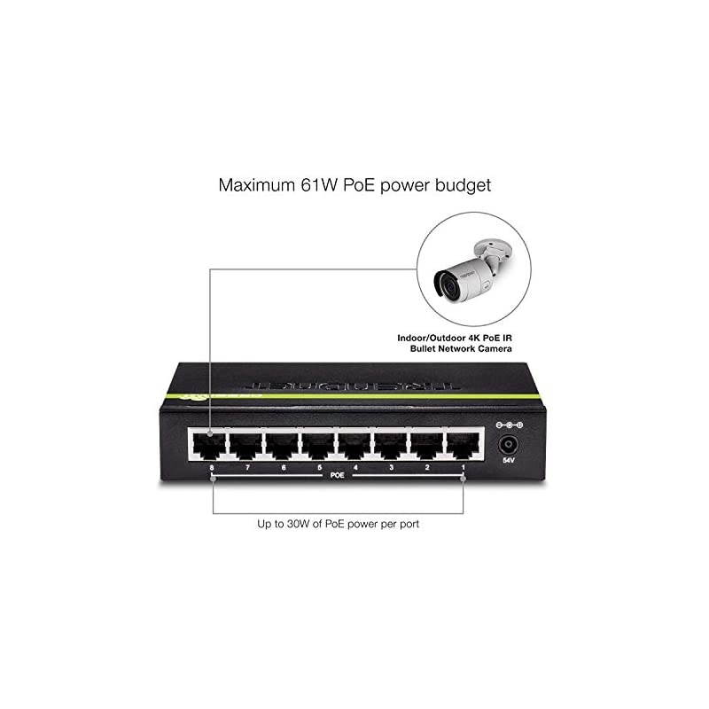 8Port GREENnet Gigabit PoE+ Switch TPETG82G Supports PoE and PoE+ Devices 61W PoE Budget 16Gbps Switching Capacity Data amp Power via Ethernet to PoE Access Points amp IP Cameras