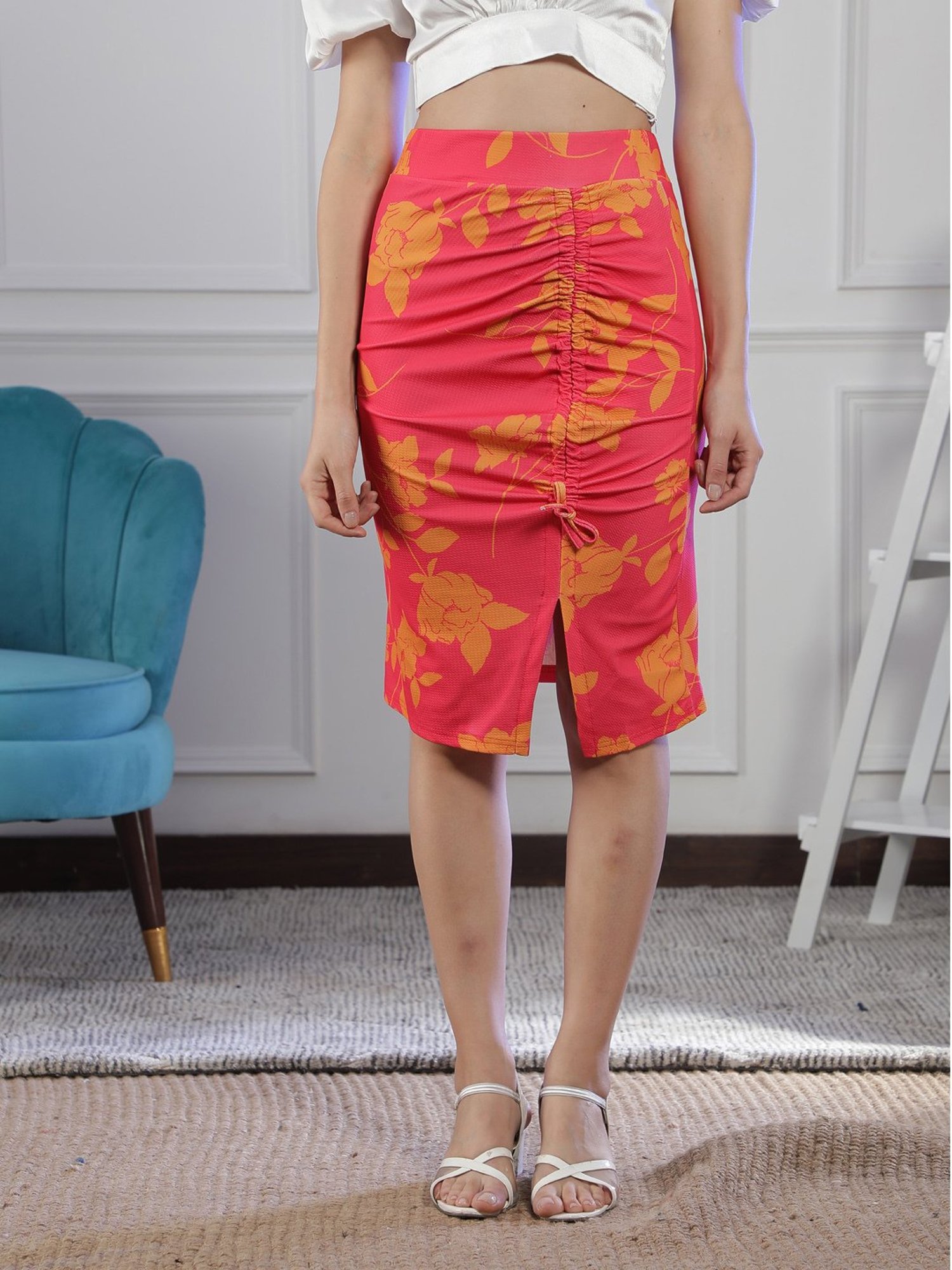 NEUDIS Pink & Orange Floral Print Skirt