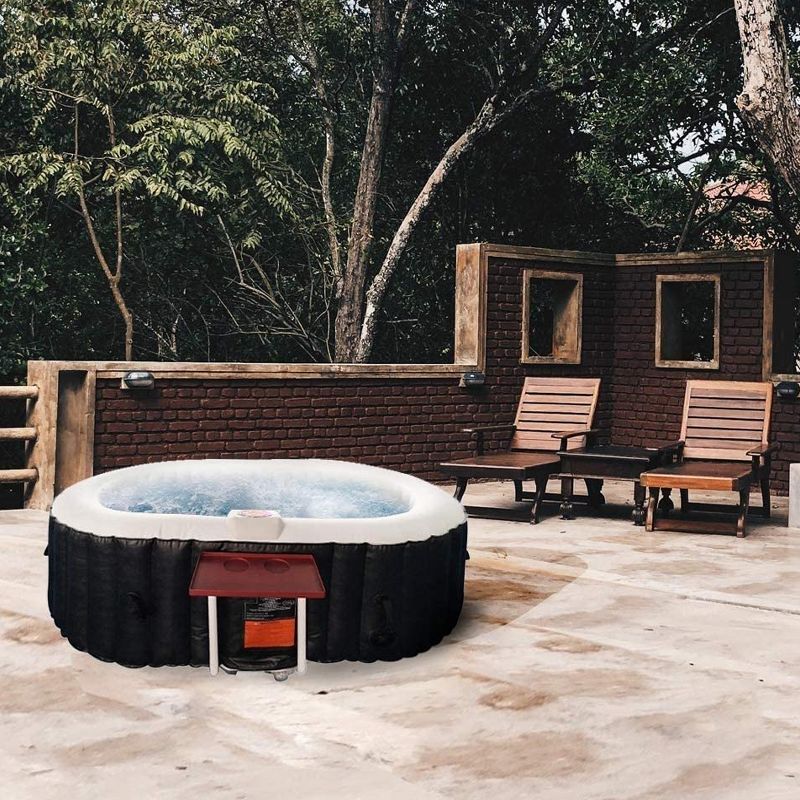 Aleko 145 Gallon Water Capacity PureSpa 2 Person Square Inflatable High Powered Bubble Jetted Hot Tub with Fitted Cover, Black and White