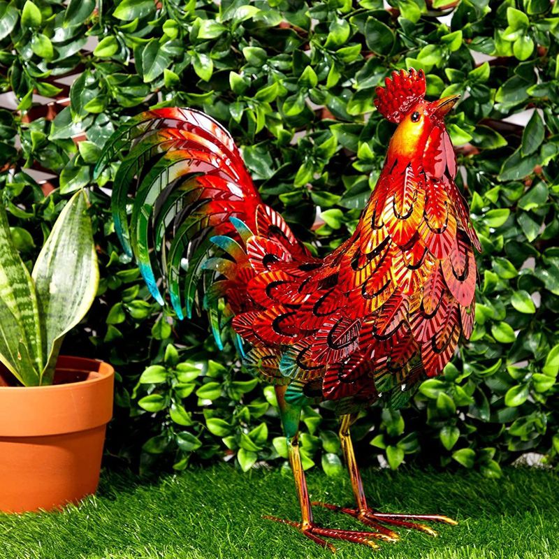 Farmlyn Creek Yard Lawn Art, Metal Rooster Garden Statue and Figurines Outdoor (15 x 16 x 5.9 in)