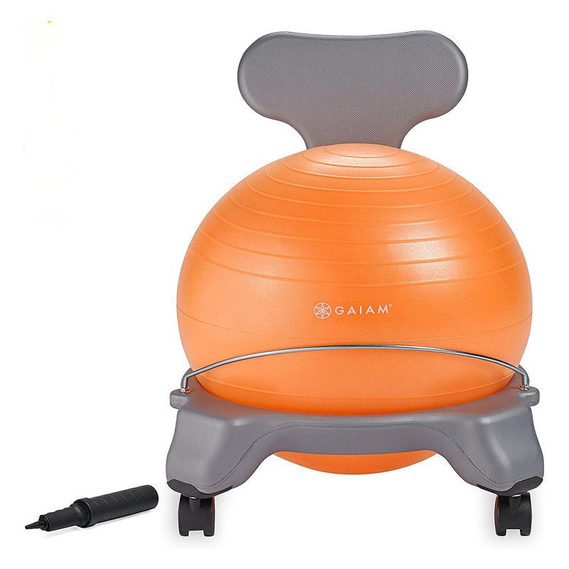Gaiam Kid Classic Stability Balance Ball Chair with Reliable 4 Wheel Base to Adopt Healthy Posture, Keep Body Active, and Mind Engaged, Orange & Gray