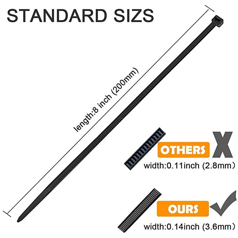 500 Pack Zip Ties Assorted Sizes, ALL Thickened Width 0.19 inch 50 pound Wire Tie Wraps,  Black Plastic Nylon Cable Tie, UV & Heat Resistant Indoor Outdoor Multi-purpose 4-6-8-10-12 Inch