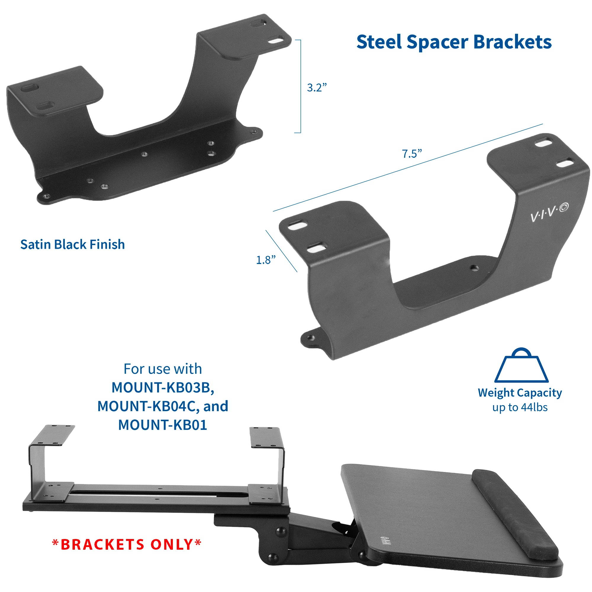 VIVO Steel Dual Spacer Brackets for Keyboard and Mouse Platform Slider Tray | Height Track Spacer (MOUNT-SPACER01)