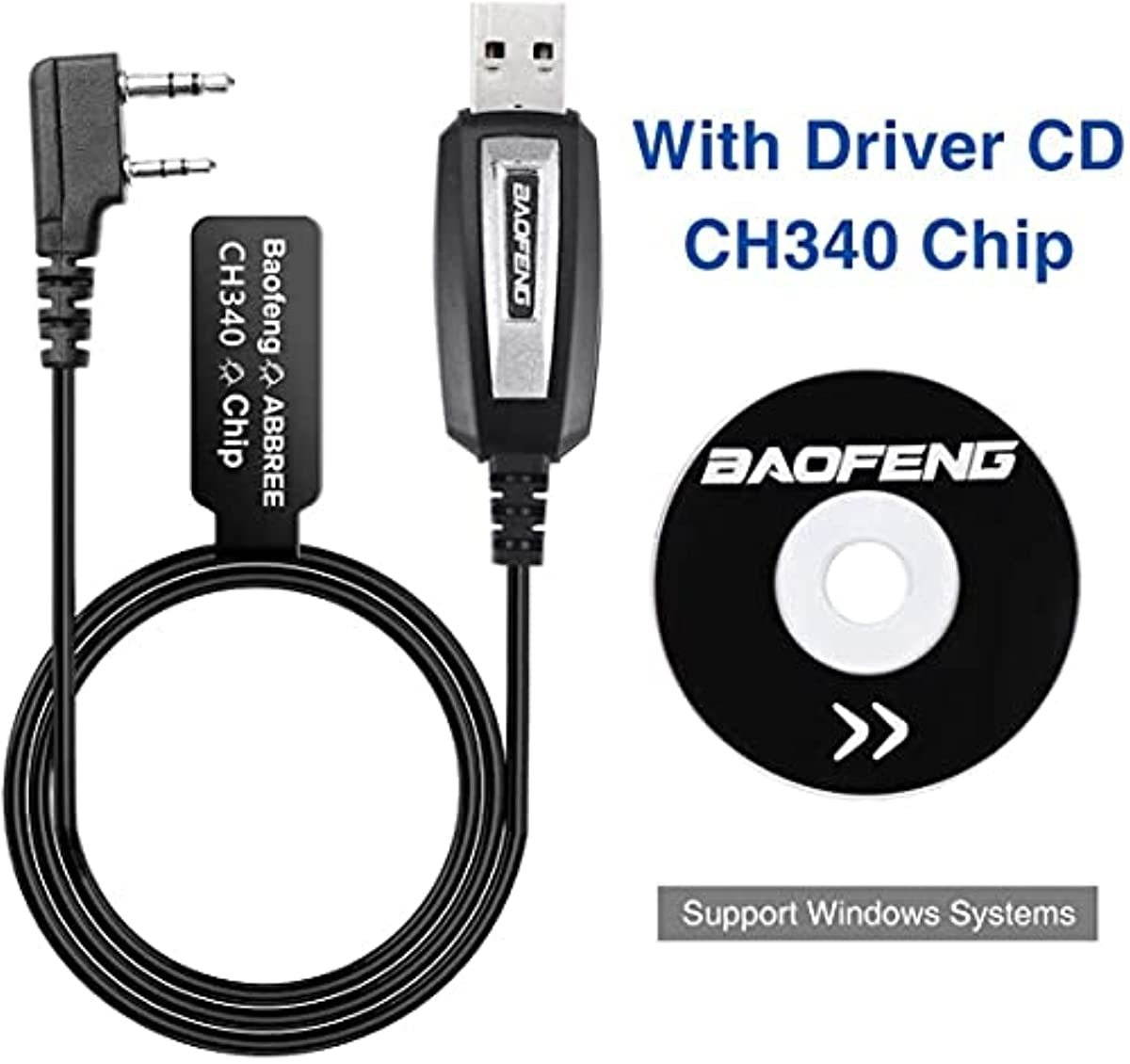 Baofeng USB Programming Cable CH340 Chip for Two Way Radio Baofeng UV-5R BF-F8HP GT-3TP BF-R3 BF-888S BF-82HP UV-9S Handheld ham Radio transceiver with Driver CD (Black-CH340)