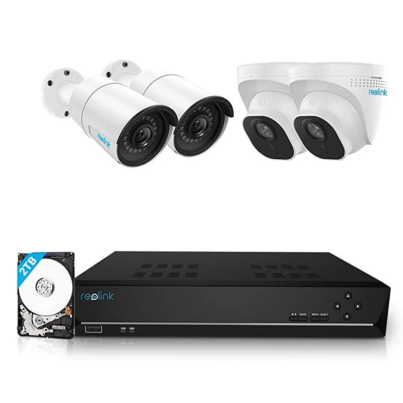 8CH 5MP PoE Home Security Camera System, 4pcs Wired 5MP Outdoor PoE IP Cameras, 8MP/4K 8-Channel NVR with 2TB HDD for 24/7 Recording