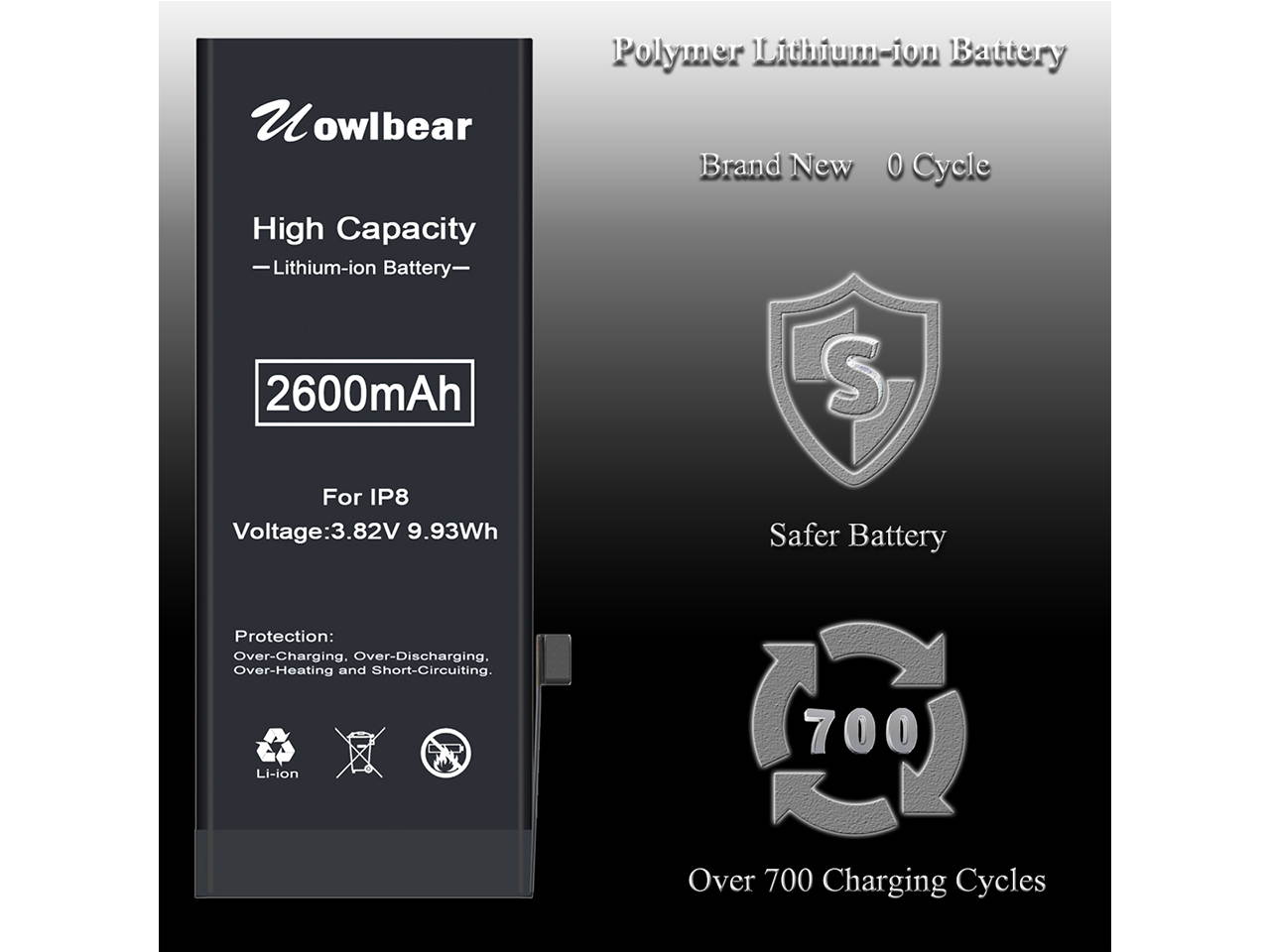 uowlbear 2600mAh Battery for iPhone 8 A1906 A1905 A1863 with Complete Replacement Kits and Adhesive Strips -0 Cycle High Capacity