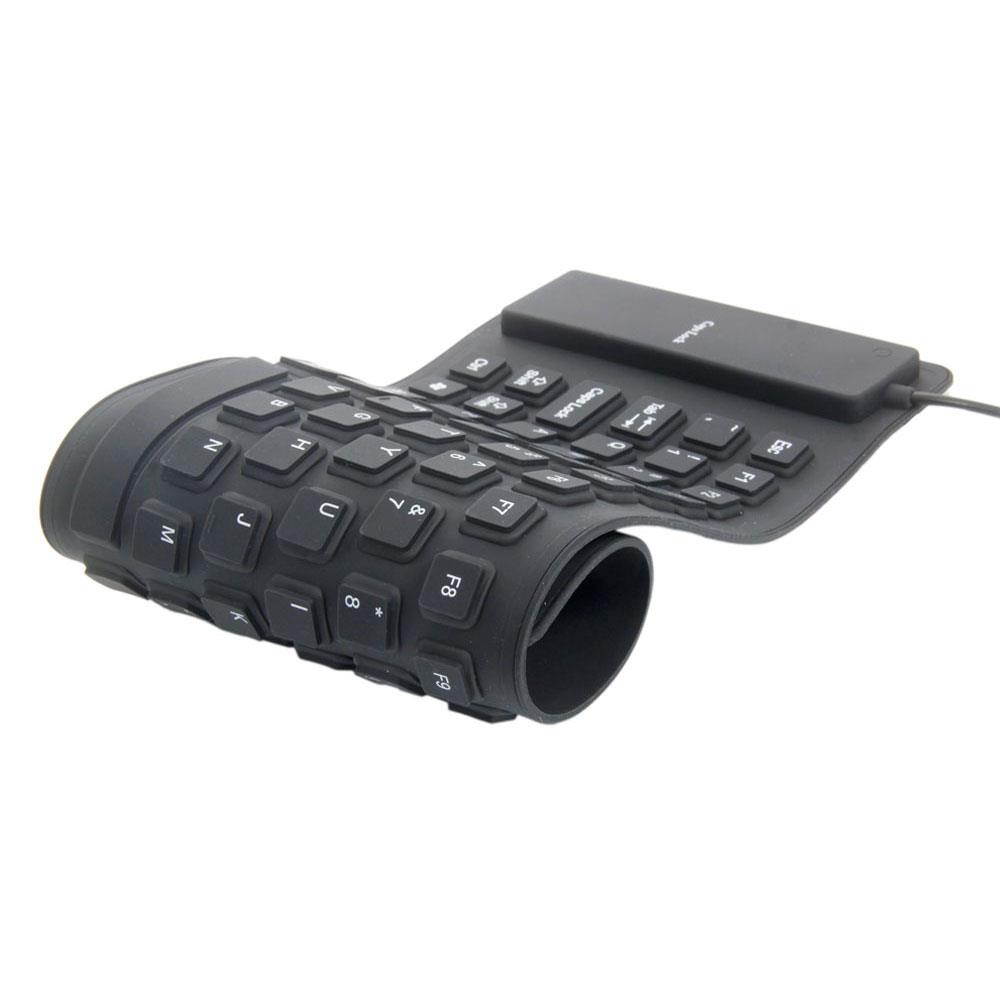 USB 2.0 Silicone Roll Up Foldable Computer Keyboard Black