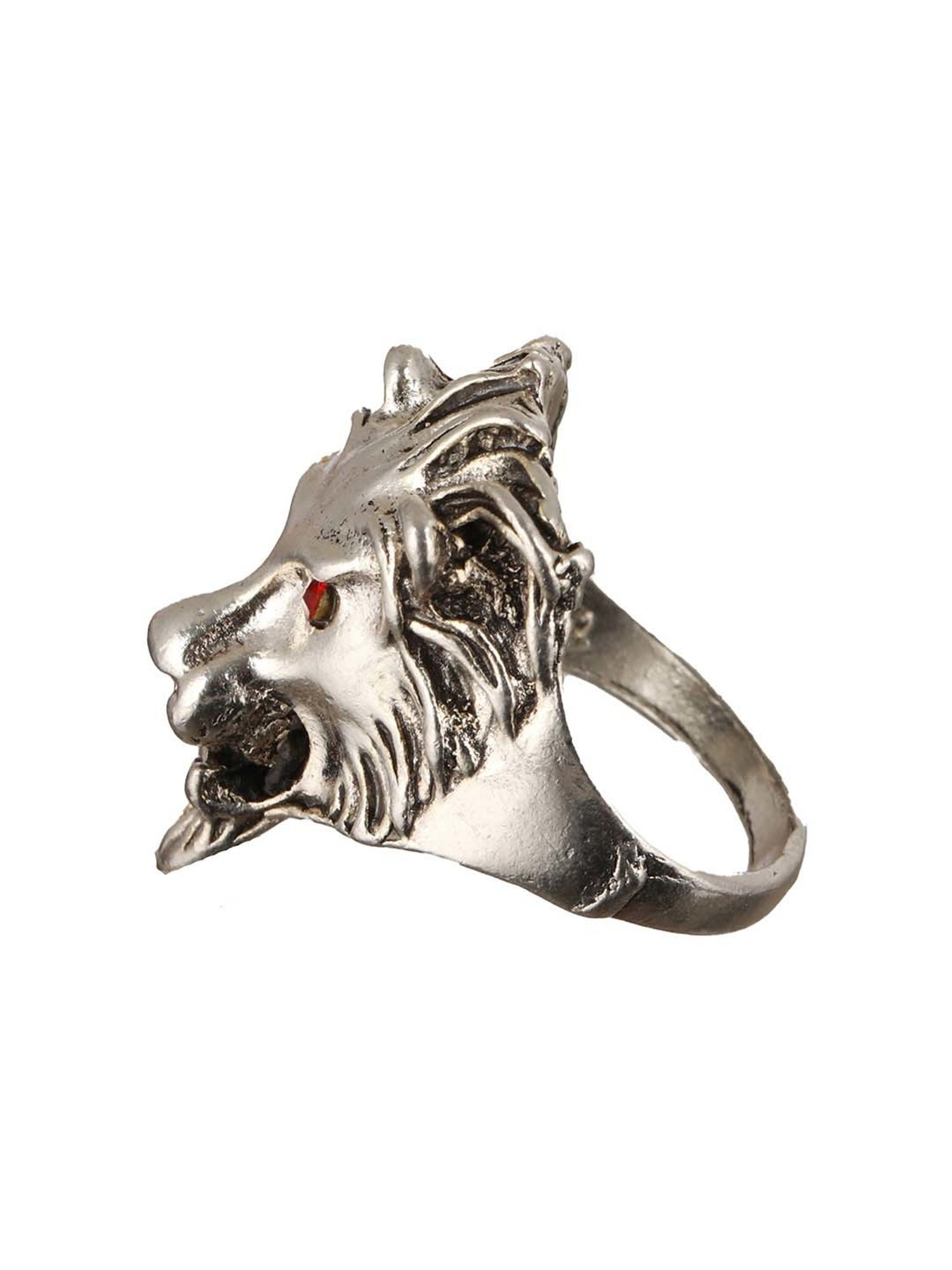 Bold by Priyaasi Red-Eyed Lion Oxidized Silver Ring for Men