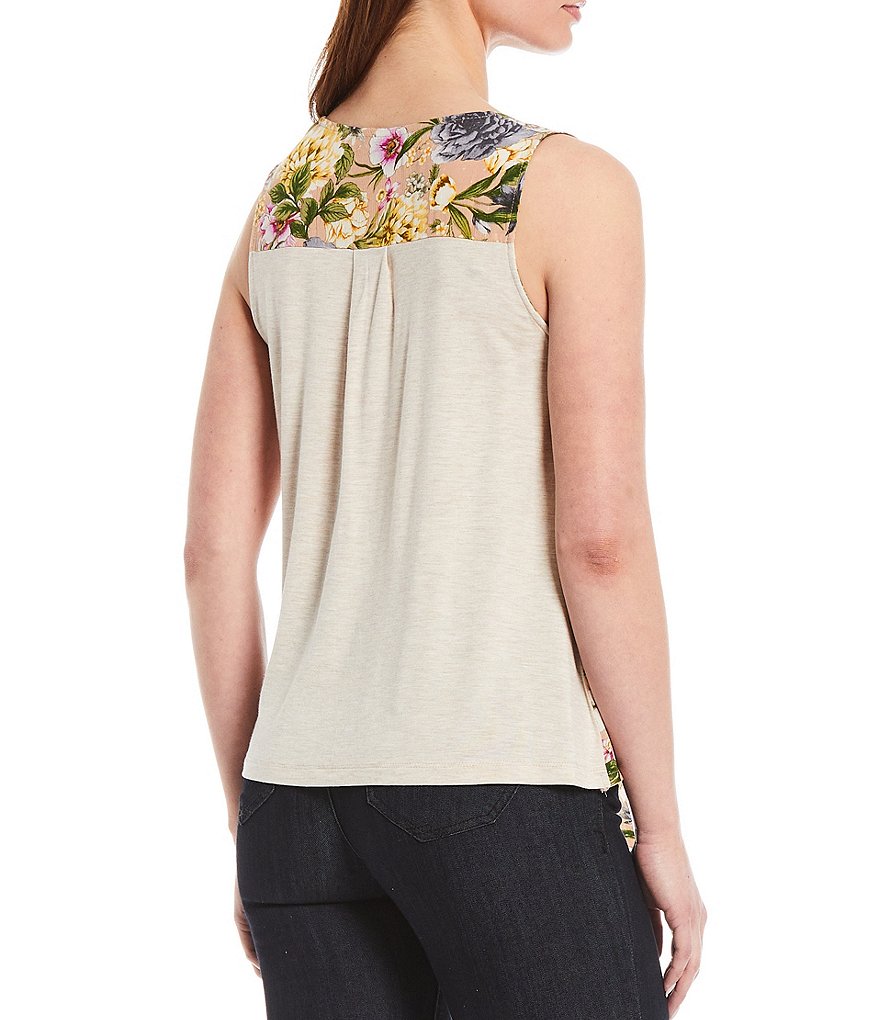 Democracy Floral Print V-Neck Sleeveless Tie Front Tank