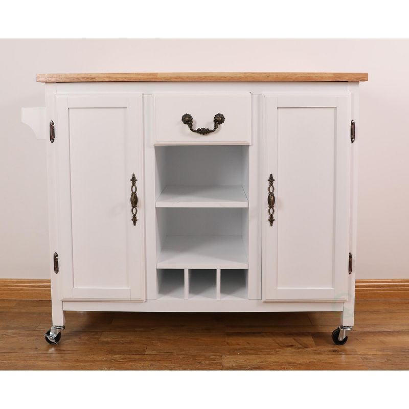 Basicwise Large Wooden Kitchen Cart & Island Trolley with Heavy Duty Rolling Casters