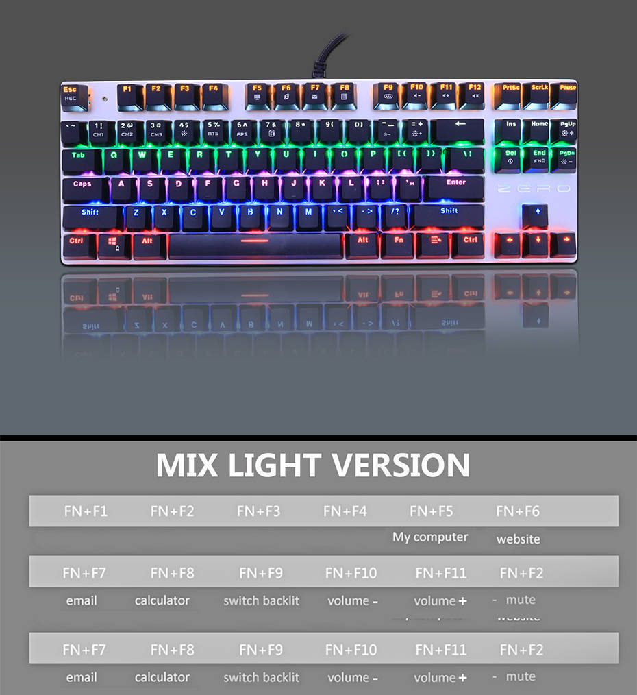mokgezltd Mechanical Keyboard 87 keys Blue Switch Gaming Keyboards for Tablet Desktop sticker