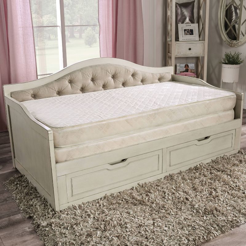 Twin Golar Solid Wood Daybed with Extendable Trundle Antique White - HOMES: Inside + Out