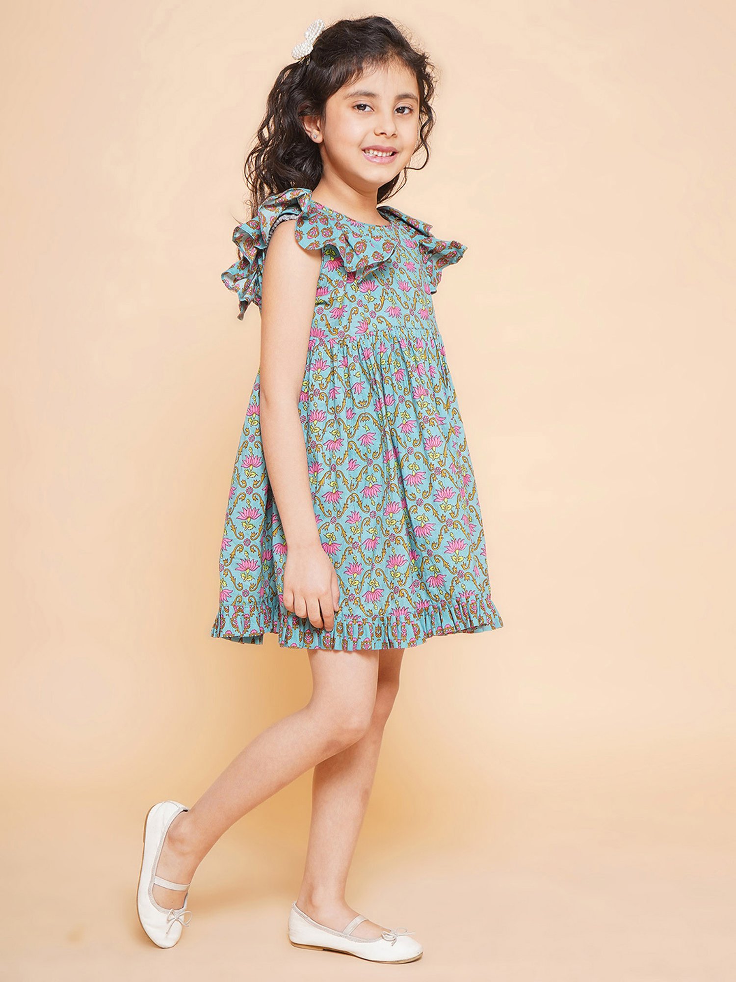 Little Bansi Kids Blue Floral Print Dress