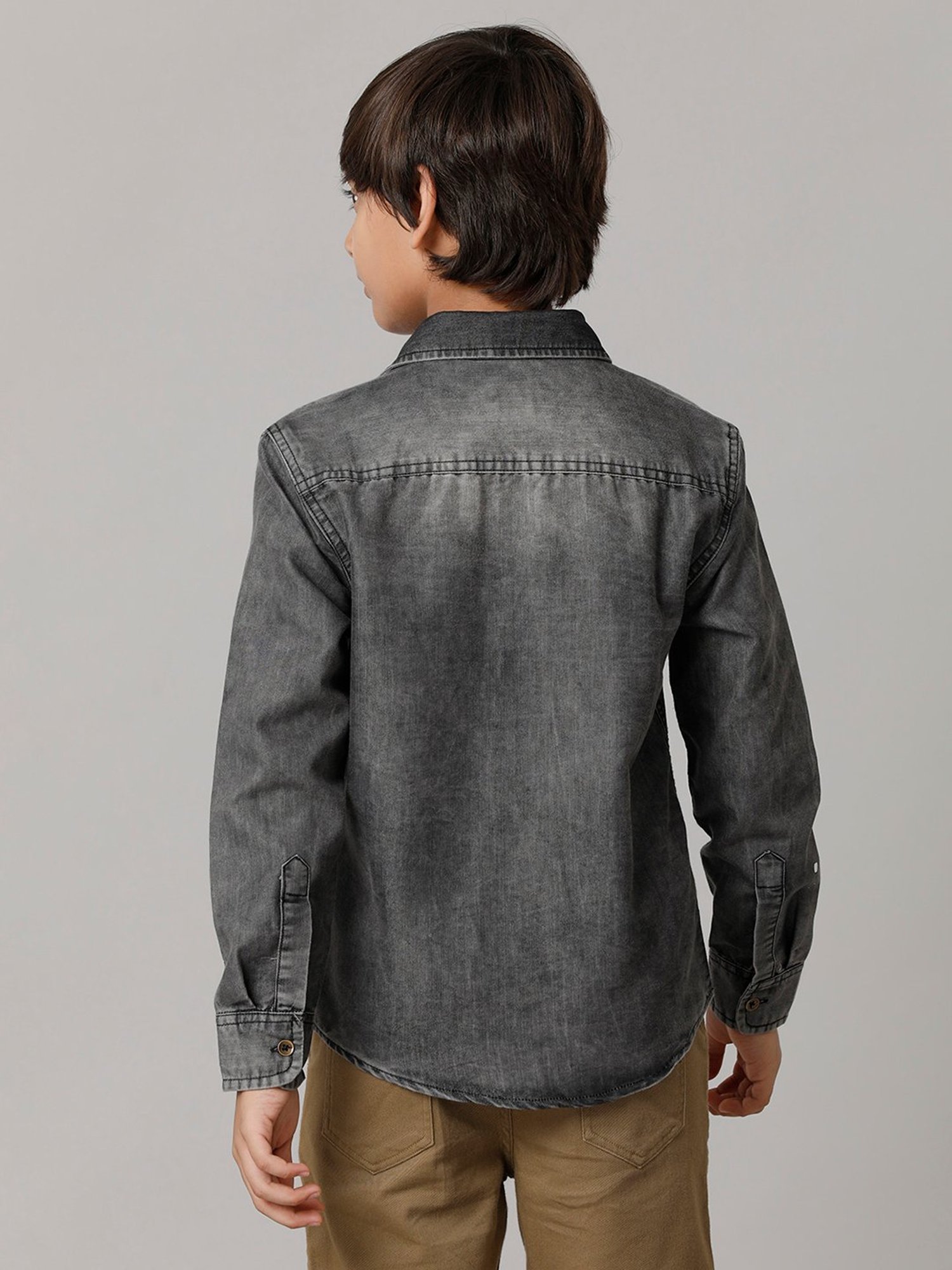 Under Fourteen Only Kids Black Printed Full Sleeves Denim Shirt