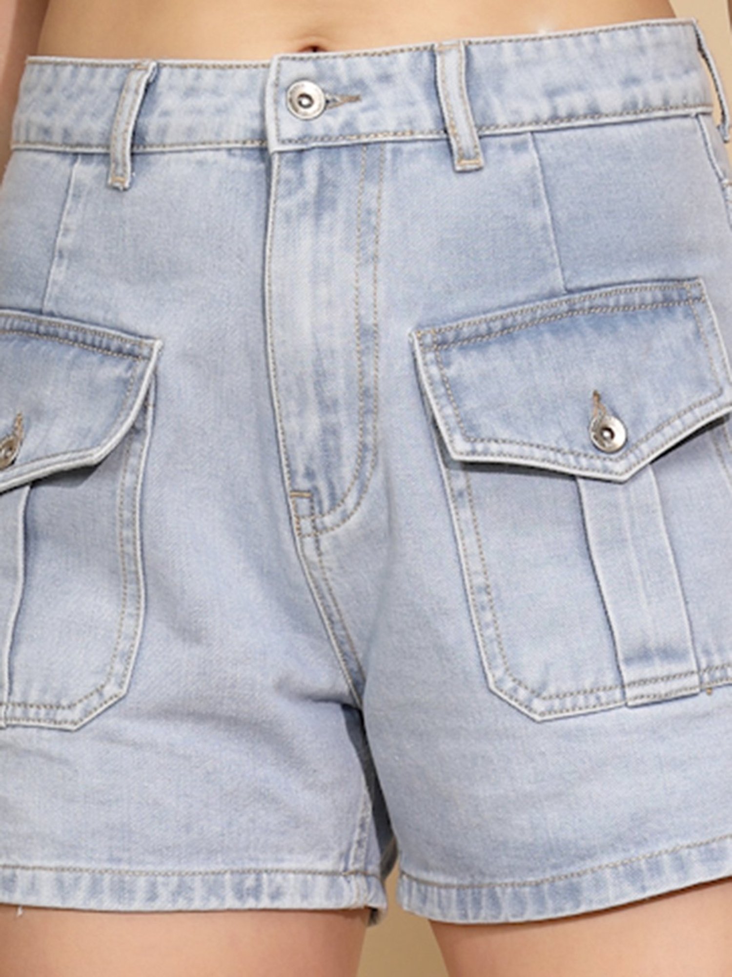 Global Republic Light Blue Denim Regular Fit Shorts