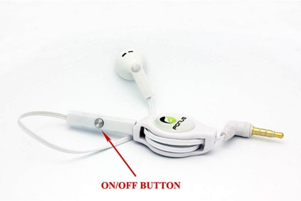 Retractable Headset Mono Hands-Free Earphone w Mic Single Earbud Headphone Wired [3.5mm] [White] Compatible with iPad 9.7 3 2 B7V