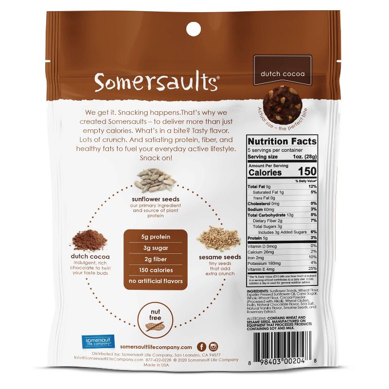 Somersaults Dutch Cocoa Sunflower Seed Crunchy Bites - 5oz