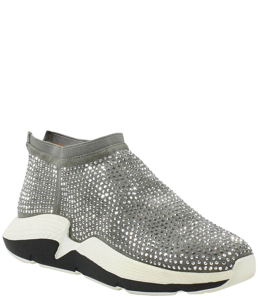 L'Amour Des Pieds Helana Rhinestone Suede Back Zip Wedge Sneakers