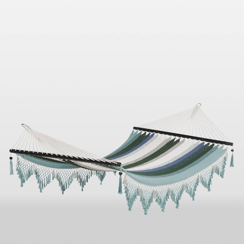 Macrame Striped Fringe Hammock with Spreader Bar Green/Blue/White - Opalhouse™