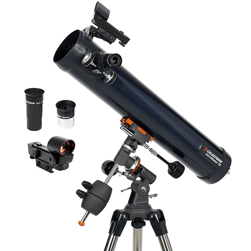 AstroMaster 76EQ Newtonian Telescope Reflector Telescope for Beginners FullyCoated Glass Optics AdjustableHeight Tripod BONUS Astronomy Software Package