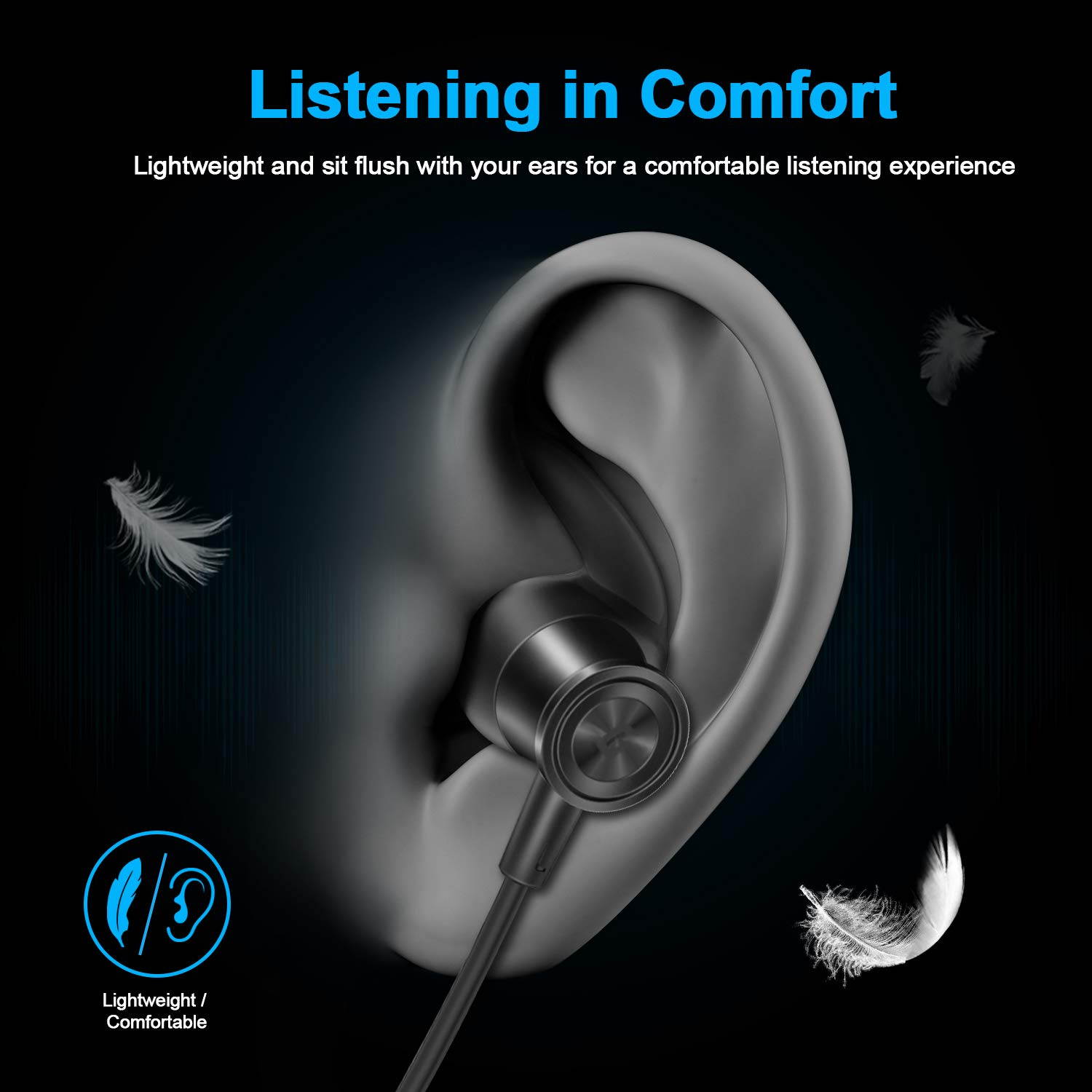 Bluetooth Headphones, Lightweight Wireless Earbuds with Magnetic Connection, IPX5 Water Resistant Bluetooth 5.0 Sports Earphones for Running, Built-in Mic, 8 Hrs Work Time Built-in magnets