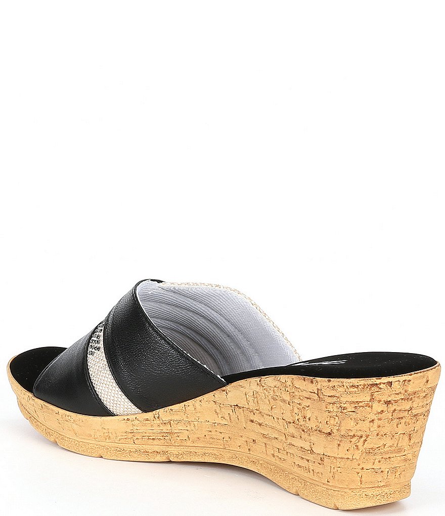 Onex Linen Blanche Leather Wedge Sandals