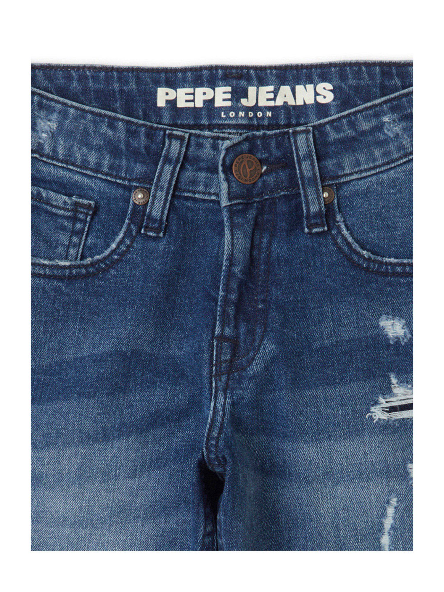 Pepe Jeans Kids Blue Distressed Denim Shorts