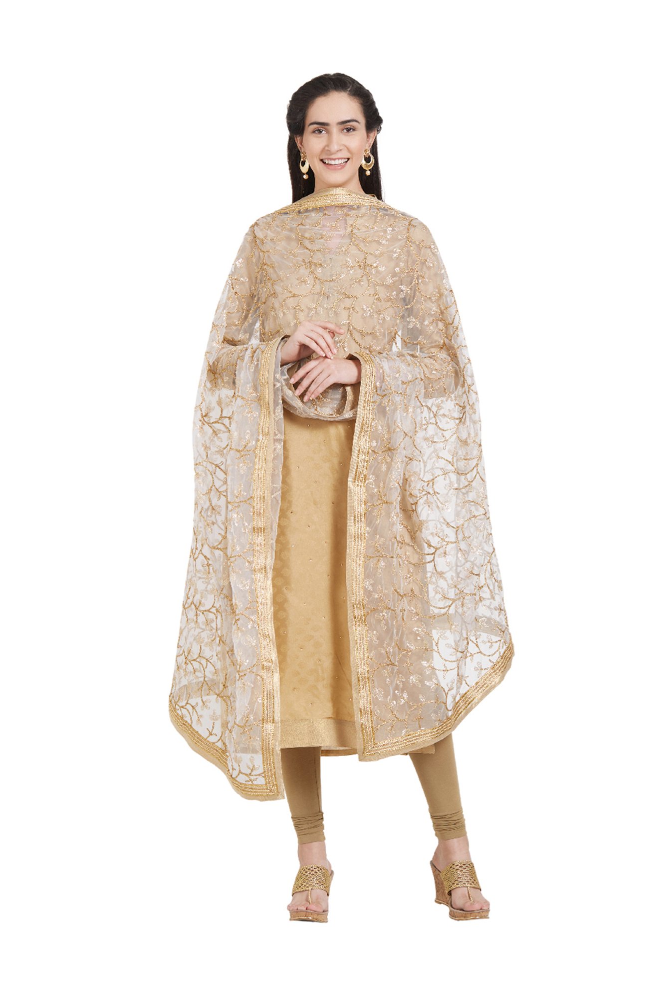 Dupatta Bazaar White & Gold Dupatta