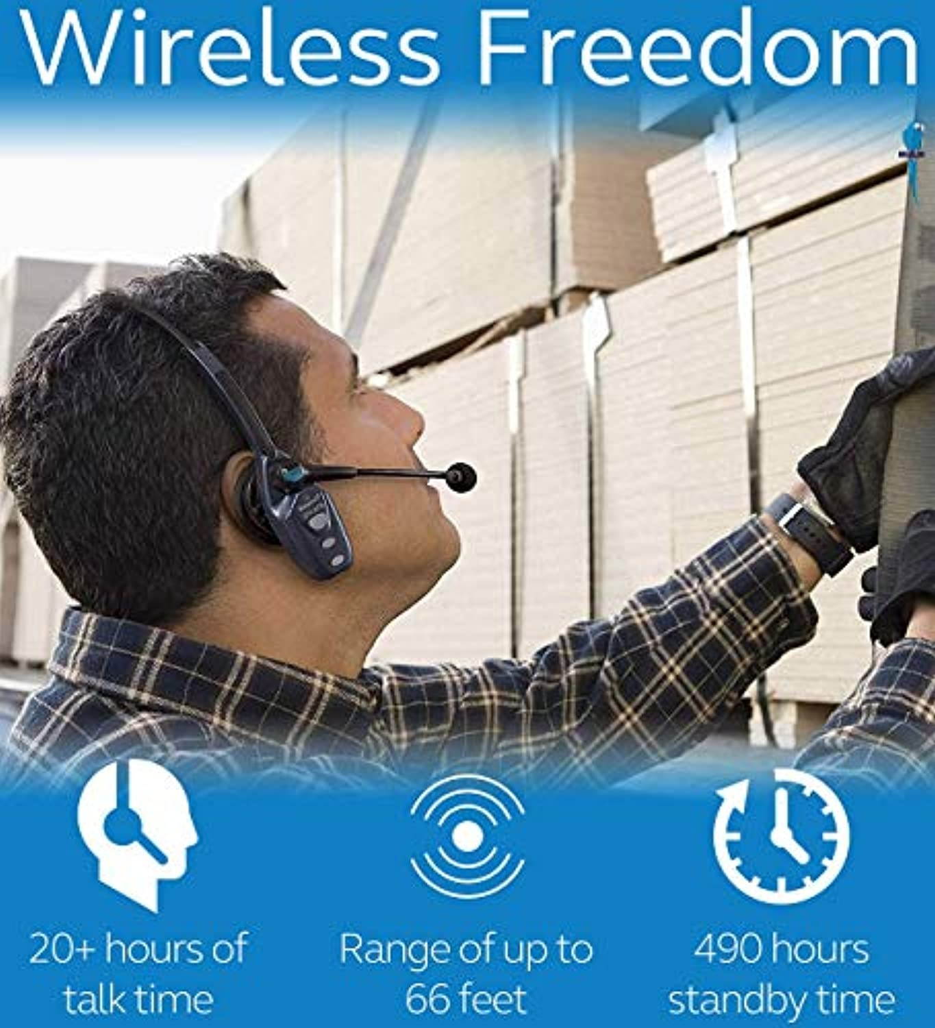 BlueParrott B250-XTS Wireless Bluetooth Headset with 91% Noise Cancellation for iOS and Android Bundle with Blucoil 5000mAh Portable Power Bank, and 3-FT USB 2.0 Type-A Extension Cable (A2146)