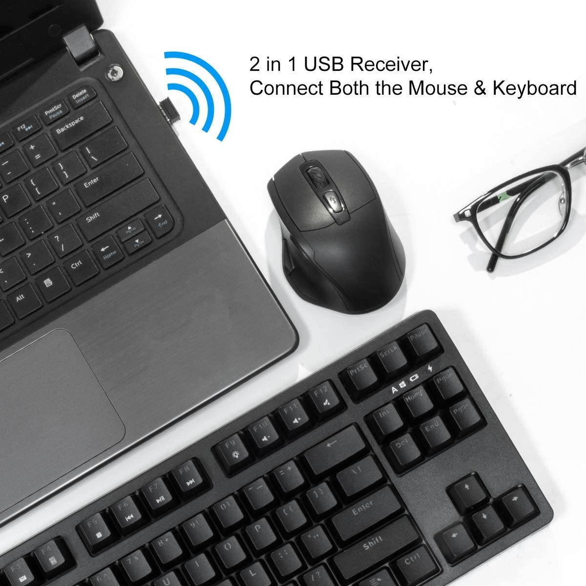 Keyboard and Mouse Combo Wireless, Velocifire KM01 87 Key Wireless Mechanical Keyboard Brown Switch, Large Capacity Rechargeable Battery Design, Ice Blue Backlit, and Wireless Mouse Combo