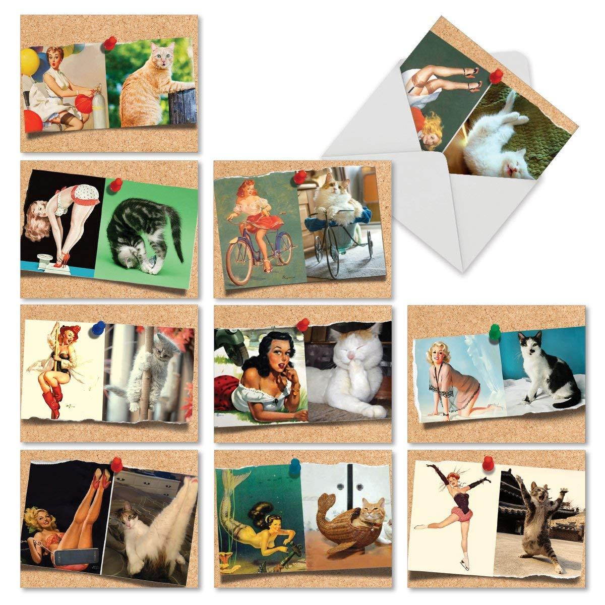10 Hilarious Note Cards for All Occasions - Assorted &lsquo;Cats and Chicks&rsquo; Blank Greeting Cards with Envelopes - Stationery for Weddings, Birthdays, Holidays & Gratitude - NobleWorks #M6484OCB