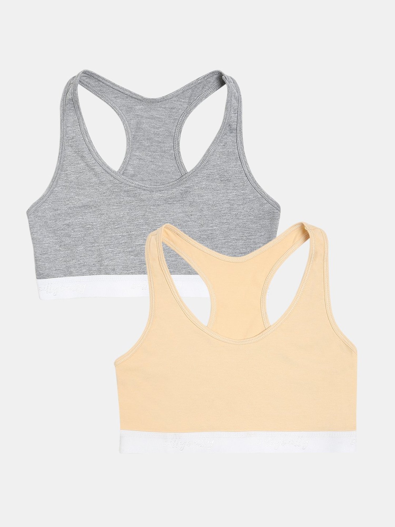 Sillysally Kids Solid Beige & Grey Bra (Pack Of 2)