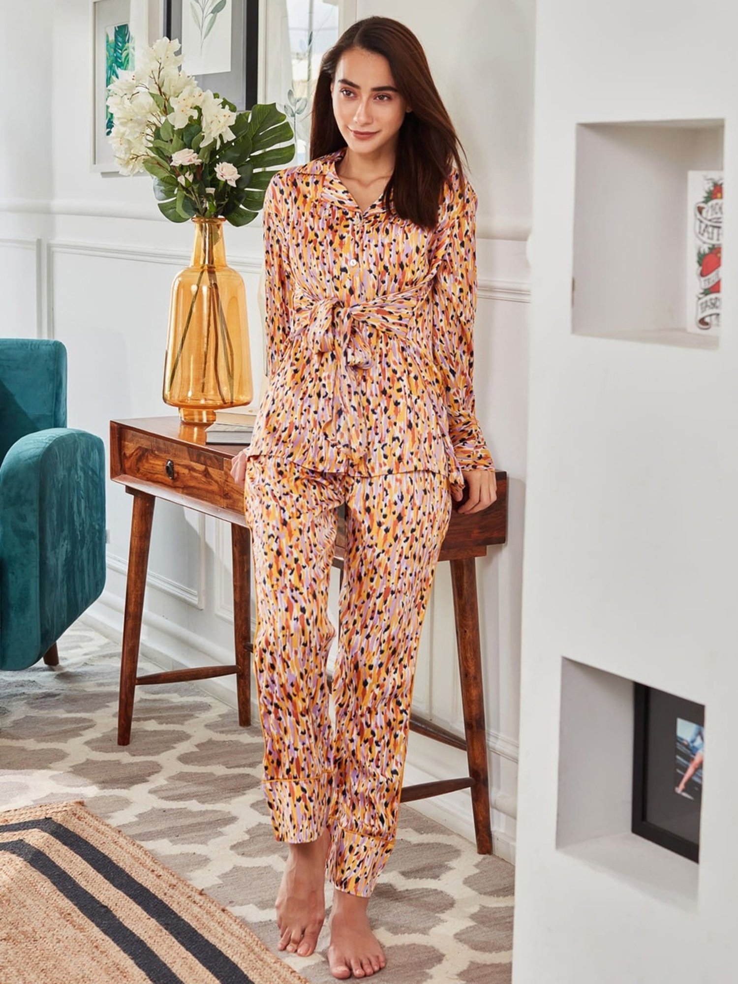 Dusk Attire Multicolor Abstract Pod Satin Co-ord Set