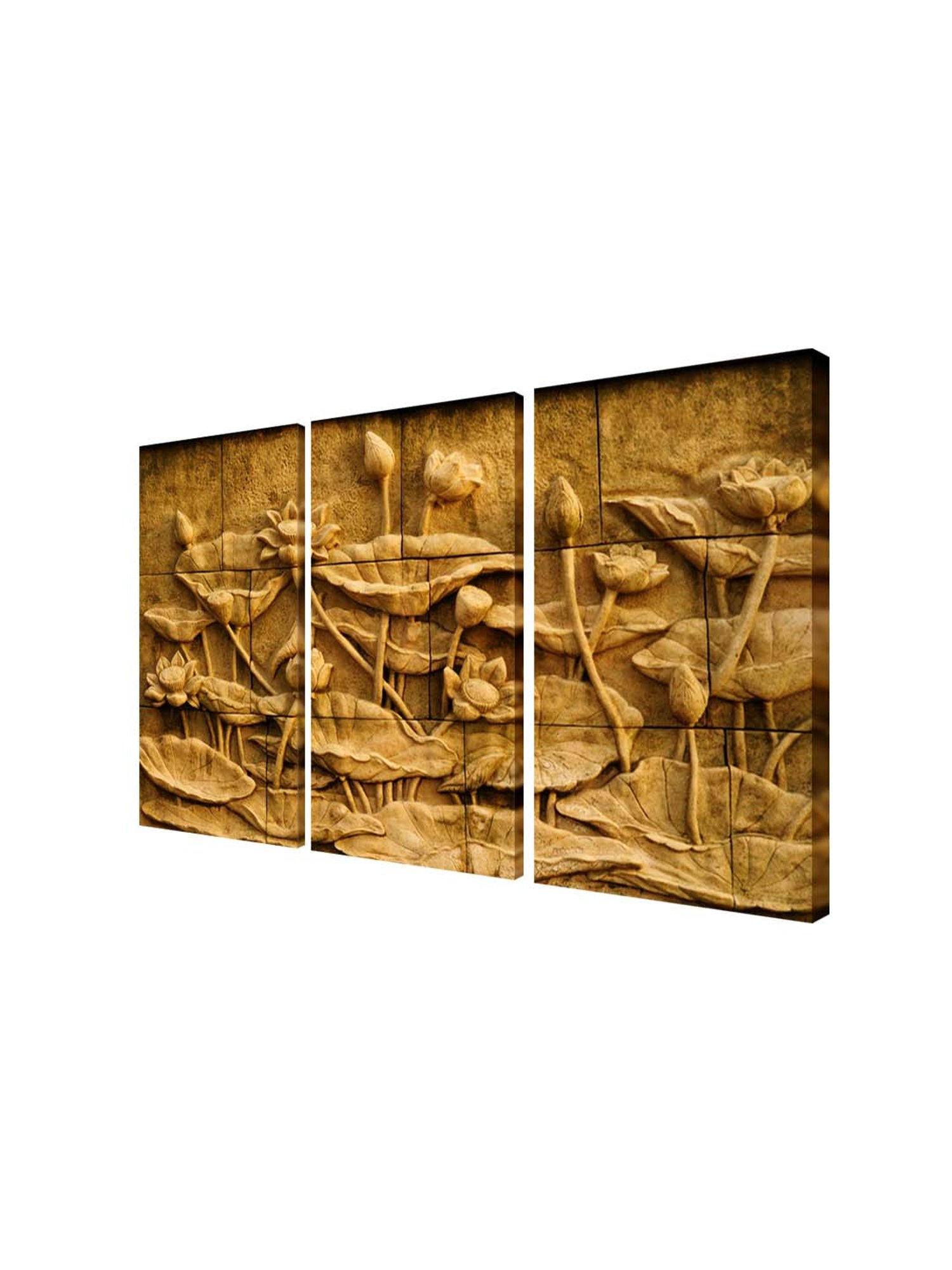 999Store Brown Lotus Flower Art 3 Frame Canvas Paintings