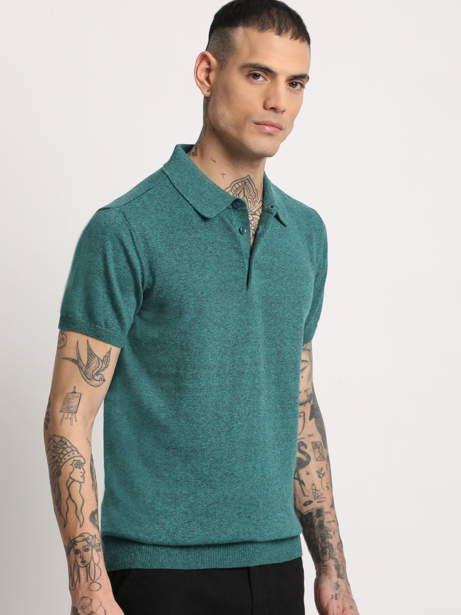 The Bear House Teal Green Regular Fit Polo T-Shirt