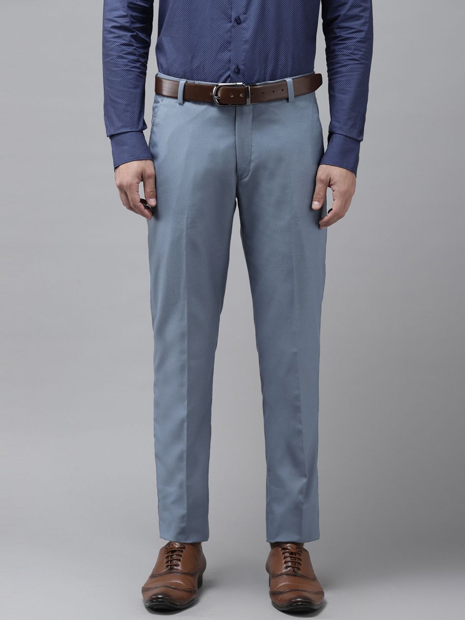 Hangup Slate Grey Regular Fit Flat Front Trousers