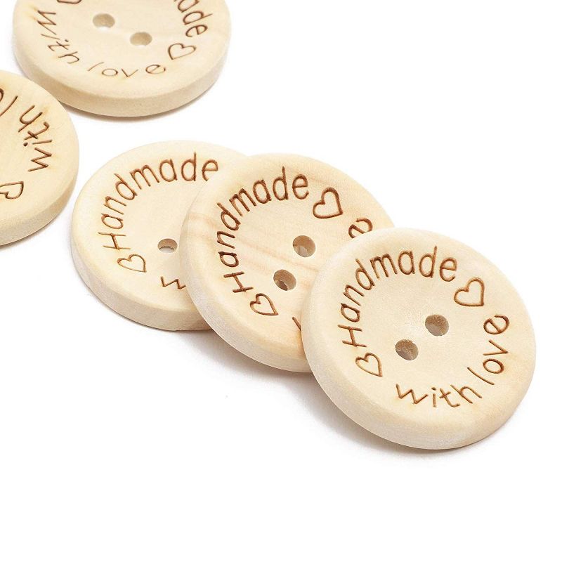 Juvale 450 Piece Wooden Engraved Handmade with Love Button with 2 Holes for DIY Crafts