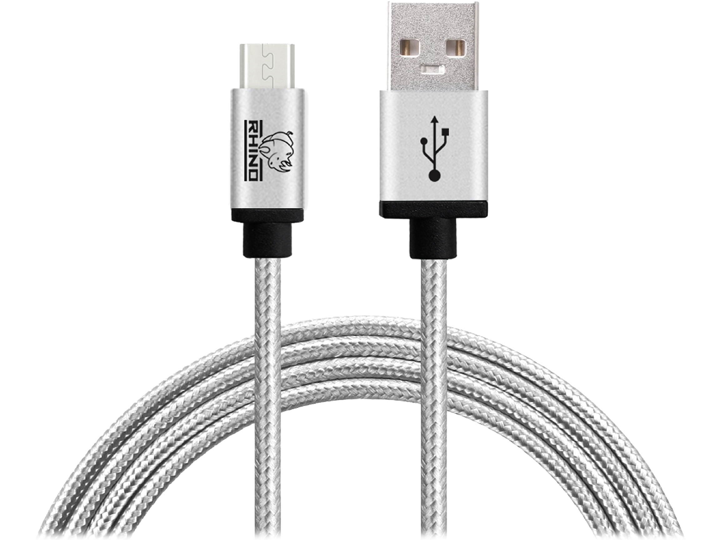 Rhino Rugged Certified USB Type C, Male to USB Type A, Tough Braided Extra Strong Jacket - Sync/Charge Cable for Apple MacBook, Samsung Note 7, Google ChromeBook, 3.3 Feet / 1 Meter (Silver)