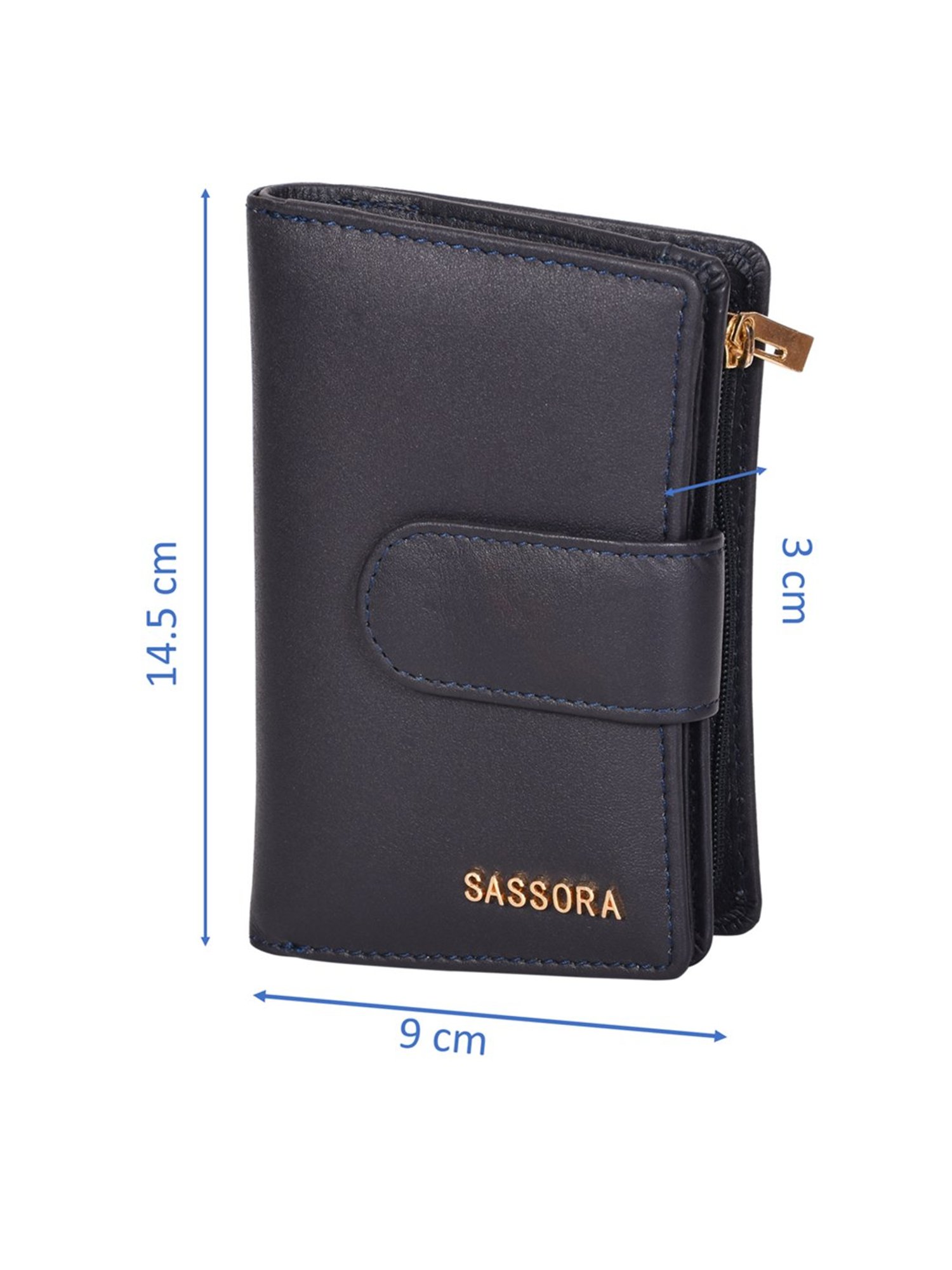 SASSORA Navy Solid Rfid Bi-Fold Wallet for Women