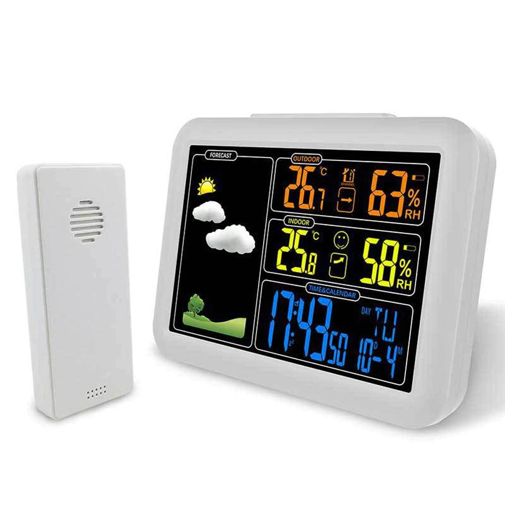 Digital Alarm Clock Weather Forecast Station Indoor Outdoor Temperature and Humidity Meter with 5min Snooze Function