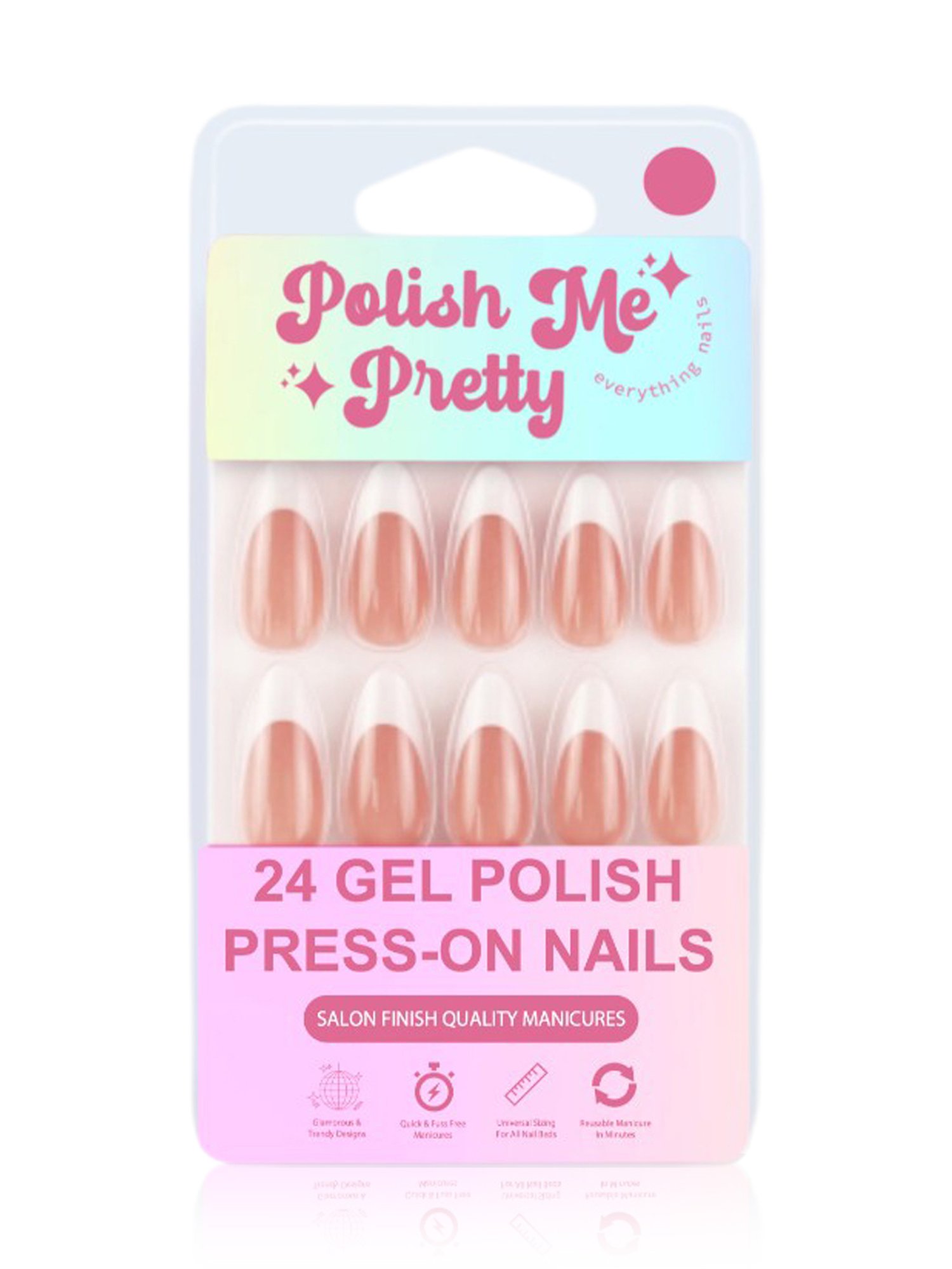 Polish Me Pretty Gel Polish Press On Nails French Cooca - Set of 24