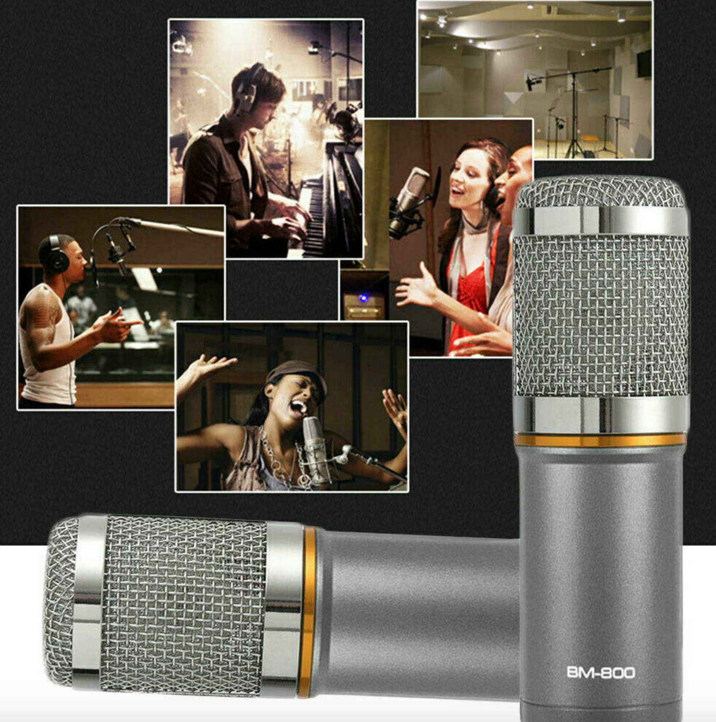 gold--BM800 Professional Suspension Microphone Kit Studio Live Stream Broadcasting Recording Condenser Microphone Set