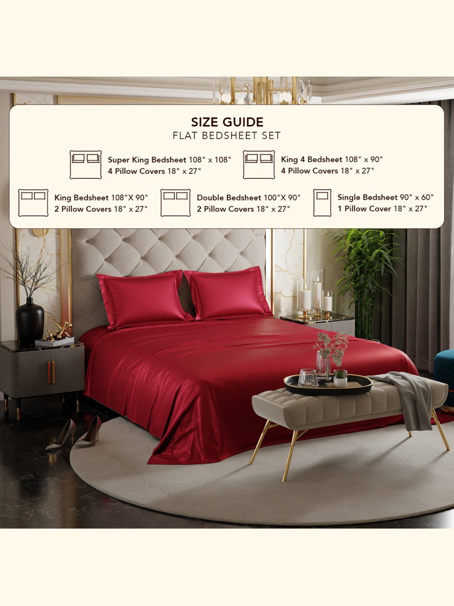 Stoa Paris Date Night Red Polyester 300 TC King Bedsheet with 2 Pillow Covers