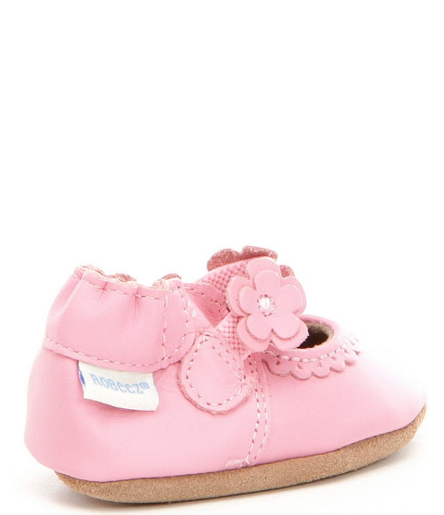 Robeez Baby Girls' Newborn-18 Months Claire Flower Detail Mary Jane Soft Sole Crib Shoes