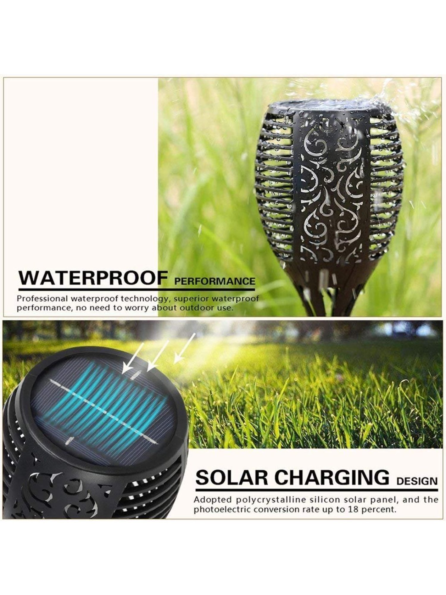 XERGY Solar Power Outdoor Waterproof Dancing Fire Mashaal Flame/Torch Lights (Black)