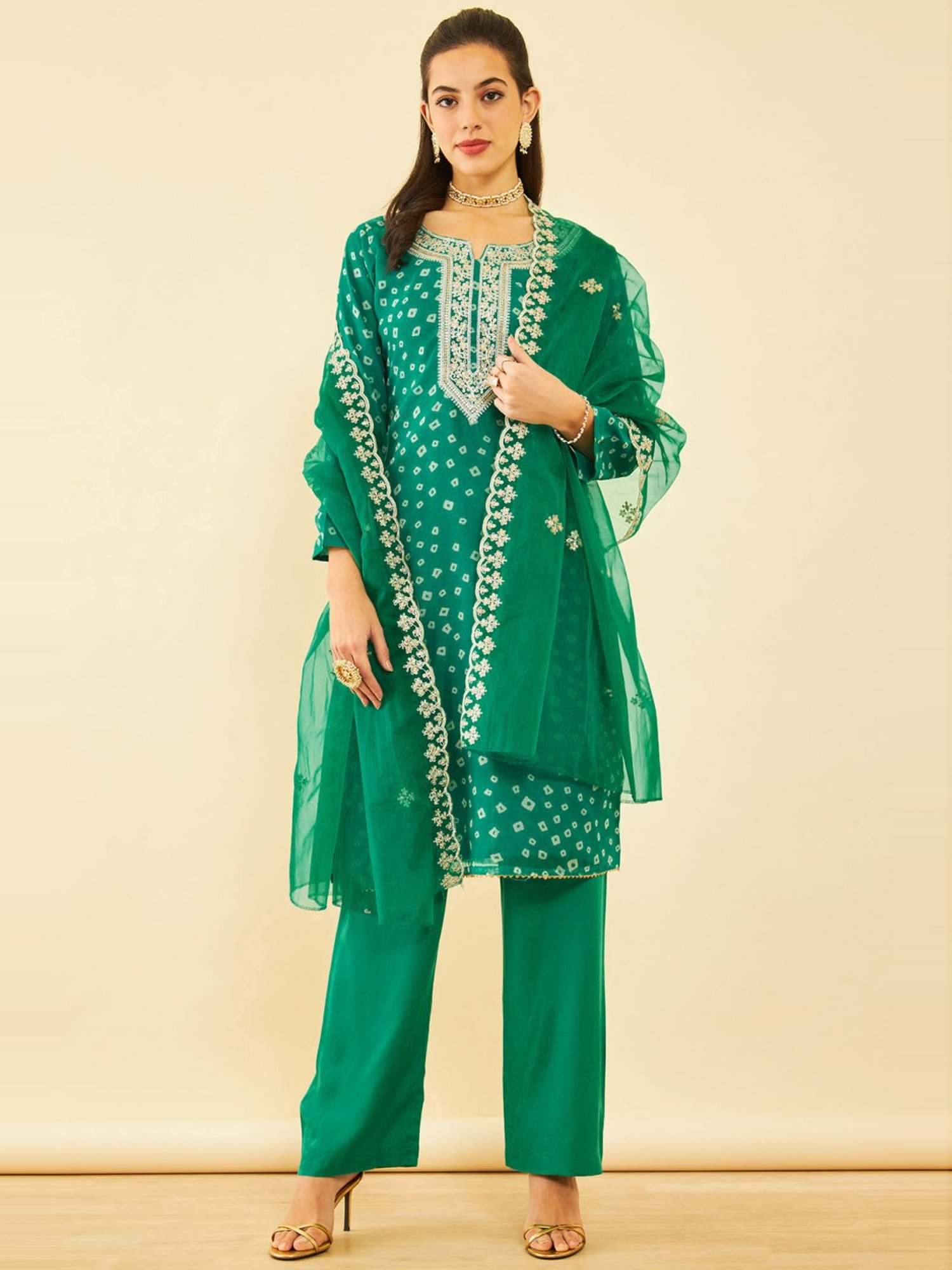 Soch Green Embroidered Unstitched Dress Material